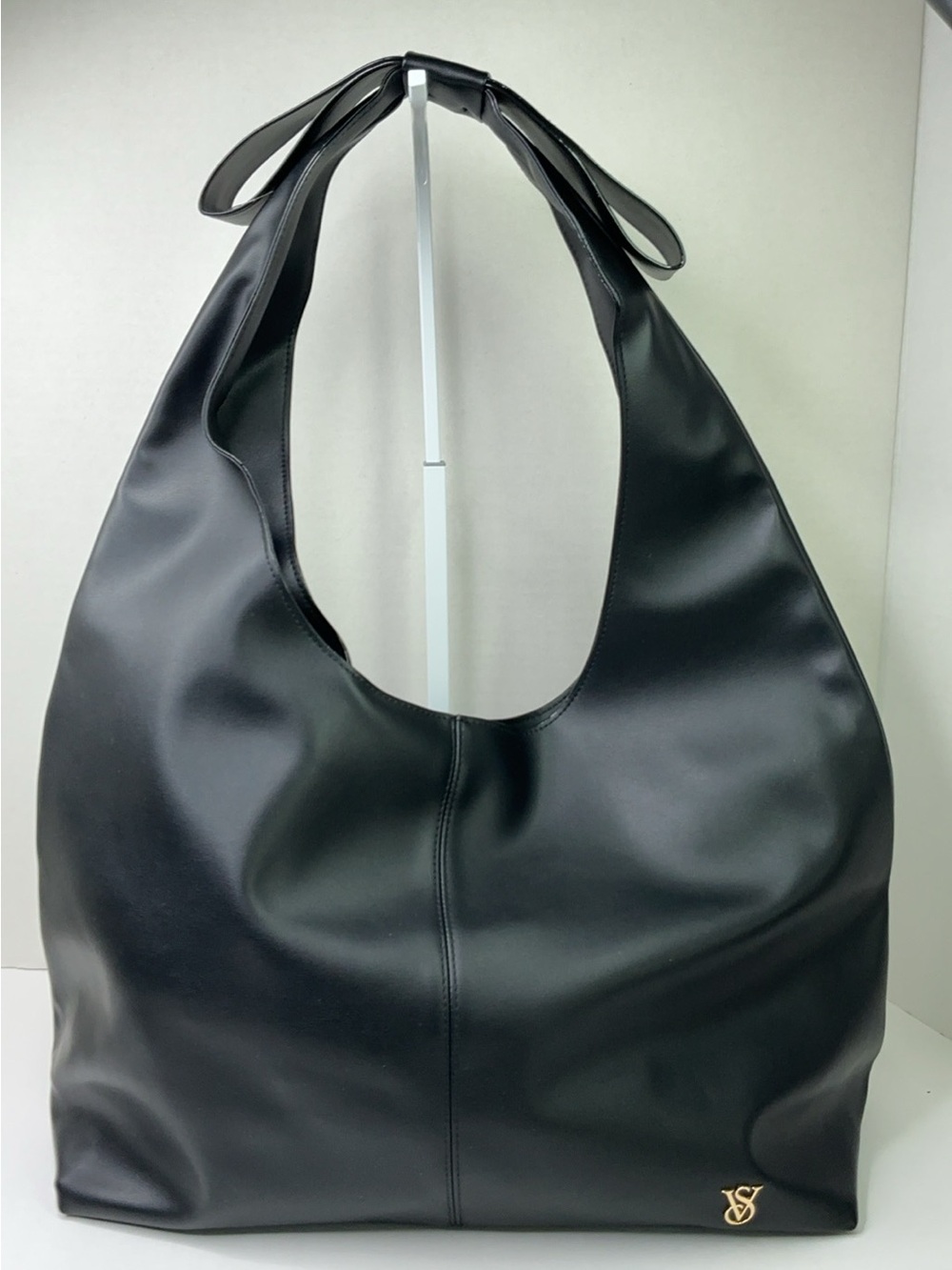 Victoria's Secret black faux leather slouchy hobo bag